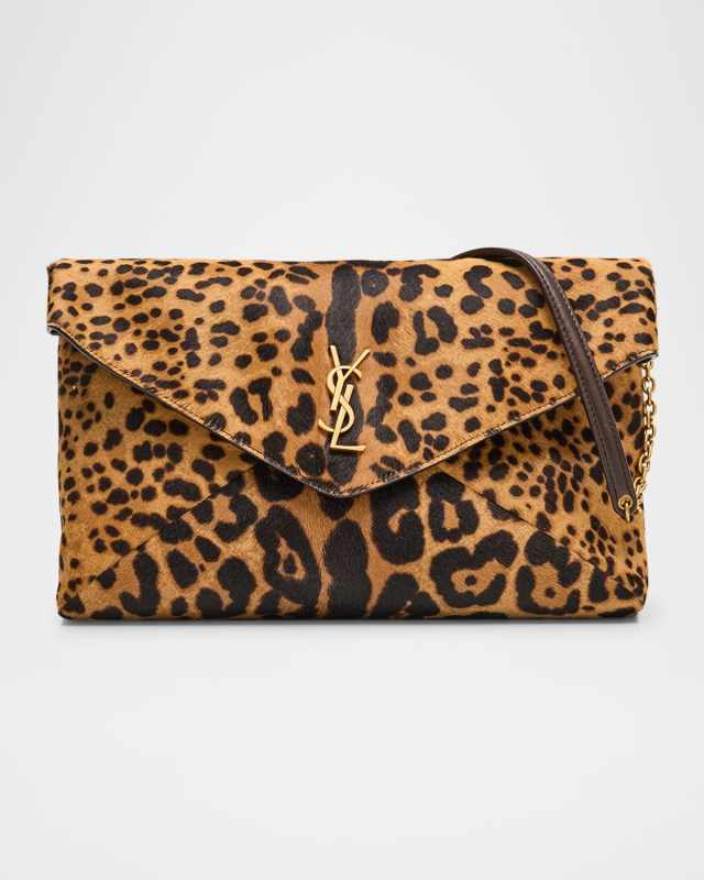 YSL Envelope Flap Shoulder Bag in Leopard-Print Calf Hair
